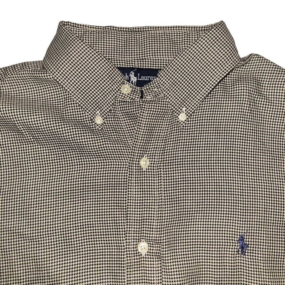 Ralph Lauren Shirt Mens Large Houndstooth Button Down Yarmouth Dress Shirt